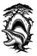 do a poison tree combined or connected to a shark. make the shark be as simple as possible barely any details tattoo design idea