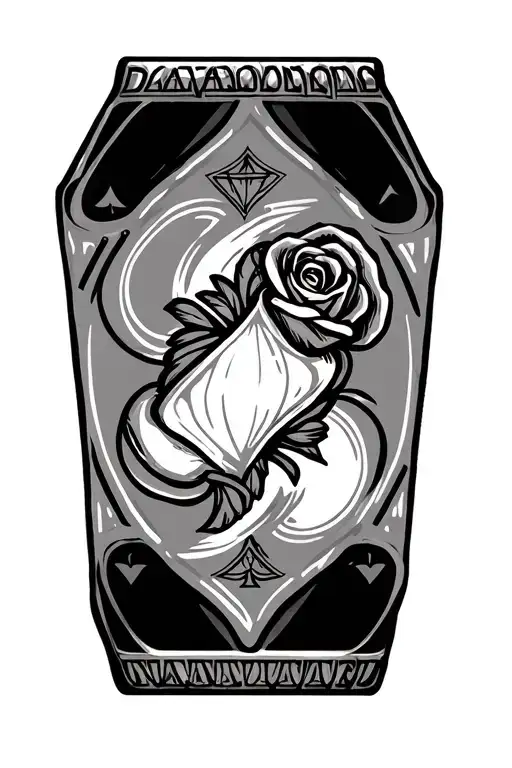 7 clubs 2 of diamond cards, rose, bottle cap stands tattoo design idea