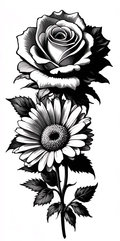 a rose with a daisy and a calendula tattoo design idea