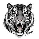 tiger chest with child name written tattoo design idea