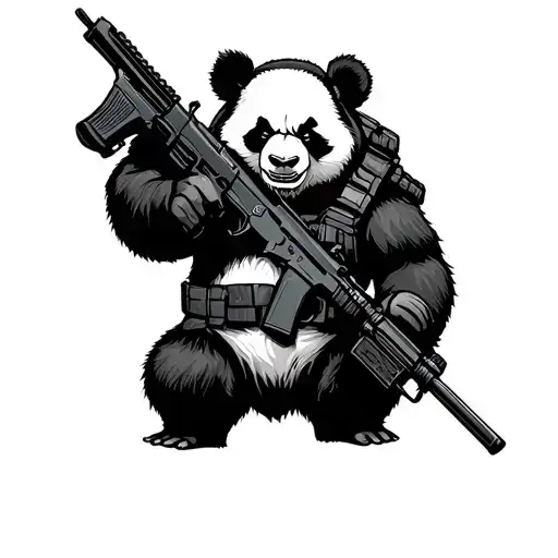 ANGRYPANDA WEARING TACTICAL GEAR AND A AR-15 tattoo design idea