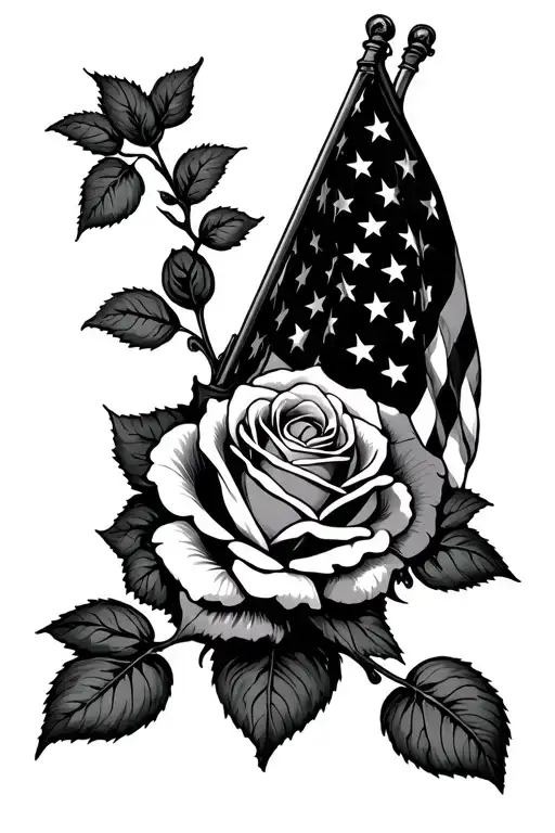 American flag and a rose tattoo tattoo design idea