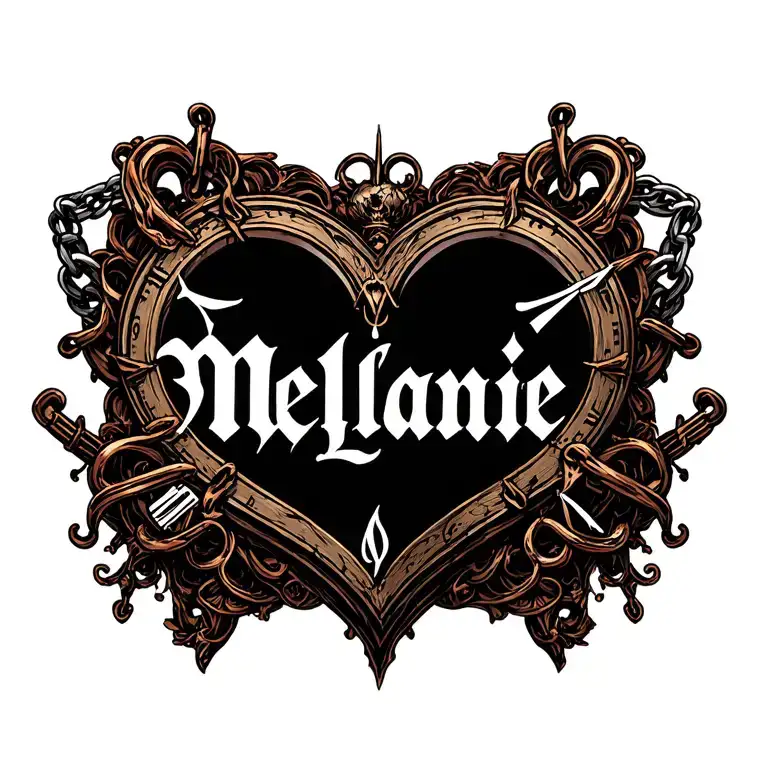 "Mélanie" clock Coeur chain tattoo design idea