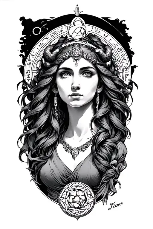 hera with cancer zodiac tattoo design idea