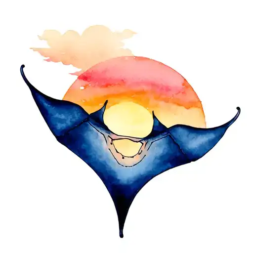 ocean, manta ray, sunset background tattoo design idea