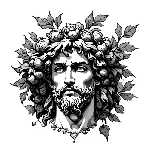 dionysus god ofwine and film tattoo design idea