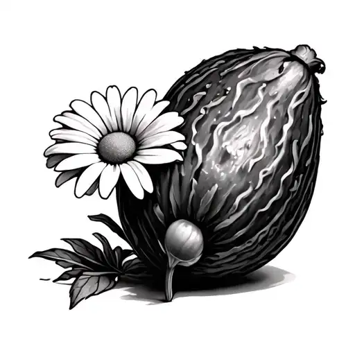 Sweet Pea And Daisy coming out of an avacodo seed tattoo design idea