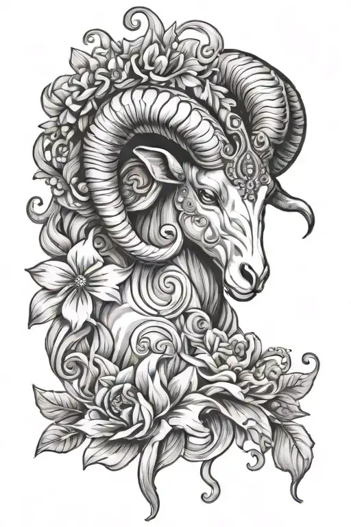 aries shadow with diamonds, honeysuckle flower,energy and passion symbol tattoo design idea