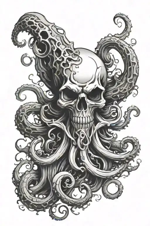 Kraken skull tattoo design idea