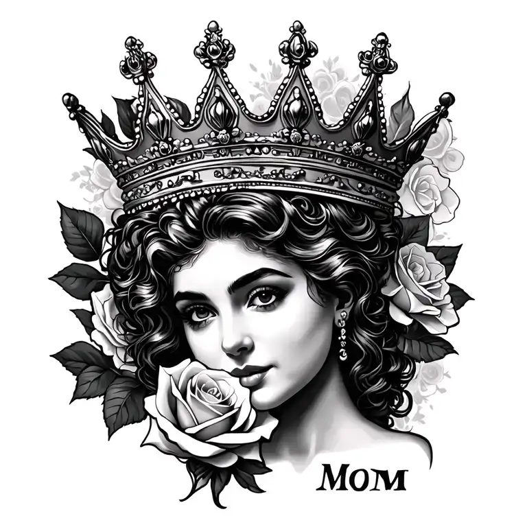 Mom A rose and a queen crown tattoo design idea