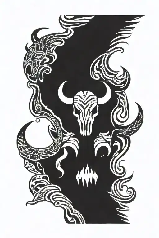 First Nations Buffalo Skull with bear paw print tattoo design idea