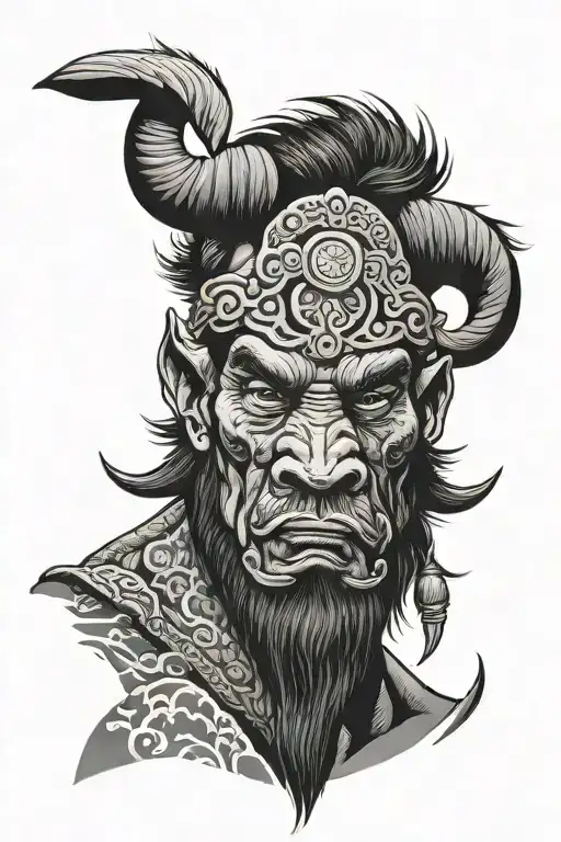 rugged bison head warrior tattoo design idea