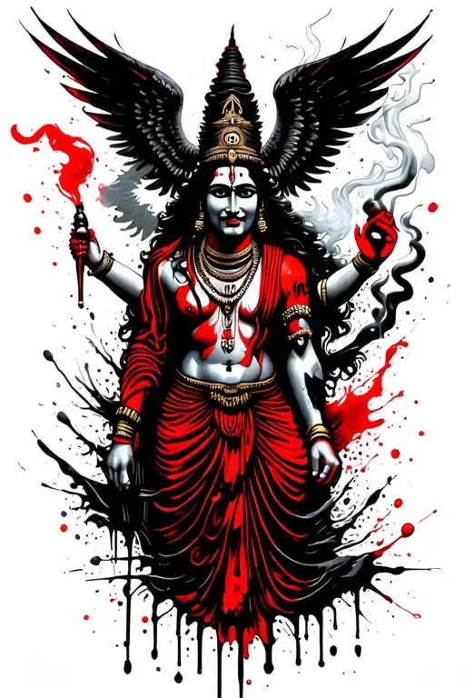 Lord shiva in rage smoking chillum from the back angel tattoo design idea
