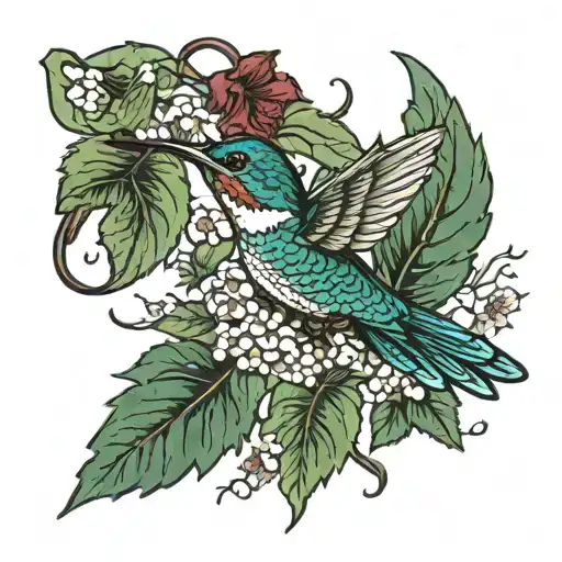 old grapevine with hummingbird hovering tattoo design idea