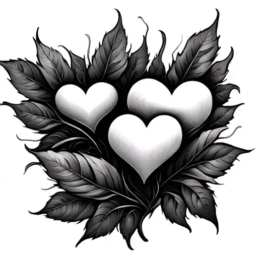 Curved leaf dagging 3 hearts horizontally tattoo design idea