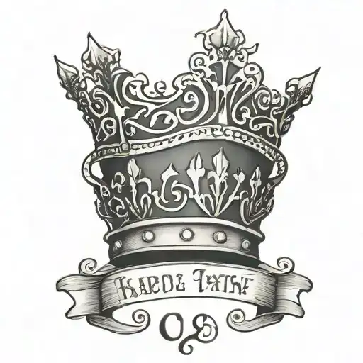 crown with baby name in elvish writing tattoo design idea