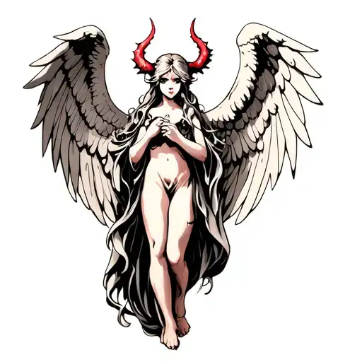 demon molding into angel tattoo design idea