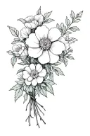 geranium honeysuckle camelia and flower bouquet tattoo design idea