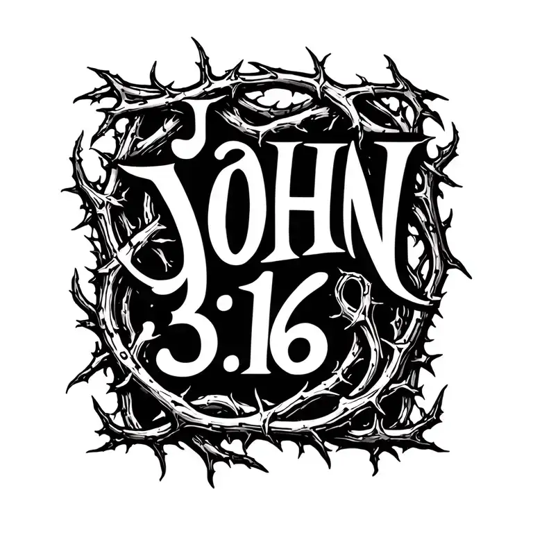"john 3:16" cross with thorn vines  tattoo design idea
