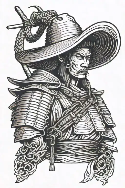 Samurai Tattoo with Straw Hat tattoo design idea