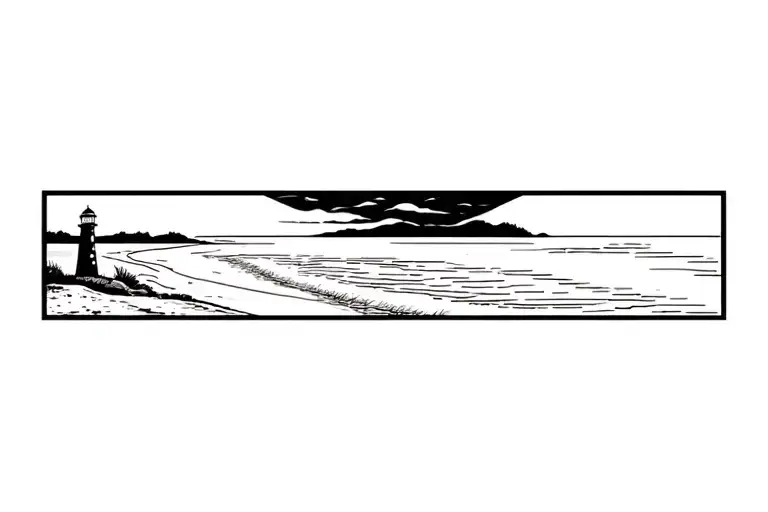 beach shoreline panorama with lighthouse  tattoo design idea