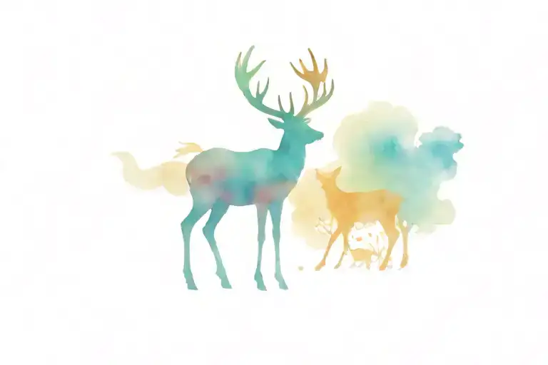 stag, deer and fox surrounded tattoo design idea