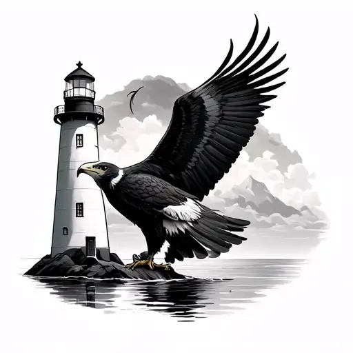 lighthouse, eagle, penguin tattoo design idea