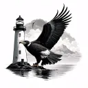 lighthouse, eagle, penguin tattoo design idea