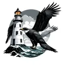 lighthouse, eagle, penguin tattoo design idea