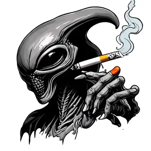 alien smoking cigarette tattoo design idea