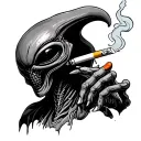 alien smoking cigarette tattoo design idea
