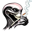 alien smoking cigarette tattoo design idea
