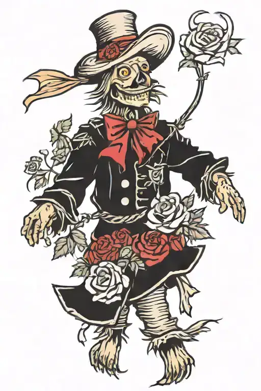 standing scarecrow with roses tattoo design idea
