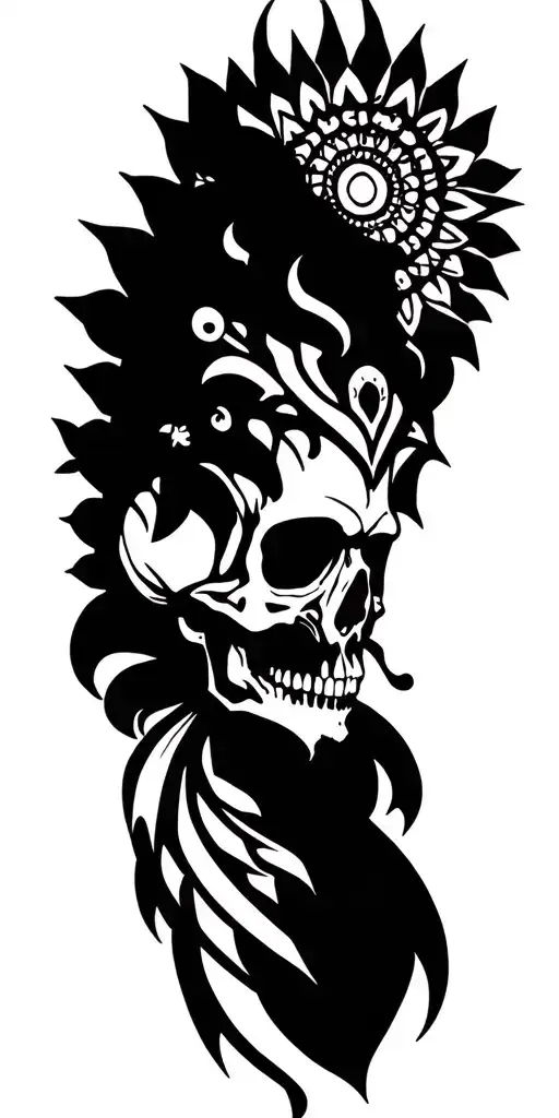 skull and mandala dark with lots of geometric patterns for the infil tattoo design idea