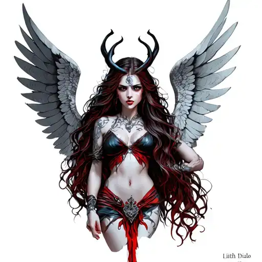 Lilith Diablo 4 with wings tattoo design idea