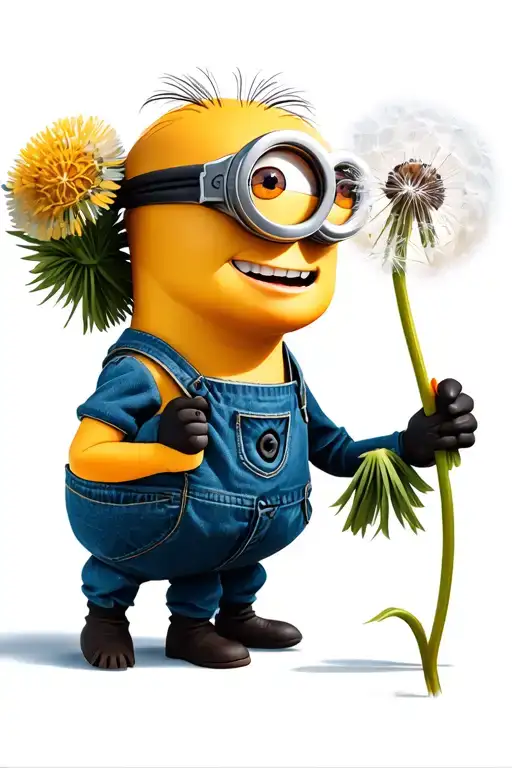 a minion holding dandelion flower tattoo design idea