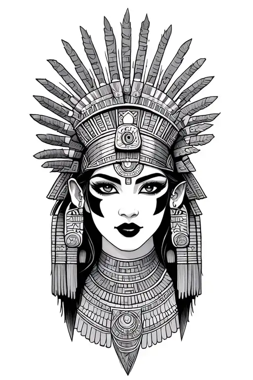 Aztec Warrior Girl With Technology With Egyptian God Anubis, Inka Symbolism, All Seing Eye tattoo design idea