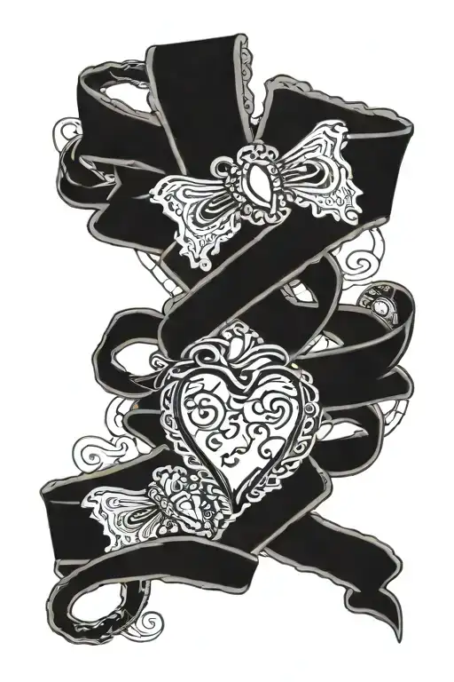 lace ribbon girdle with heart barbed wire tattoo design idea