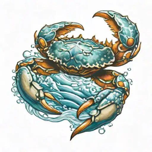 crab and water waves merging tattoo design idea