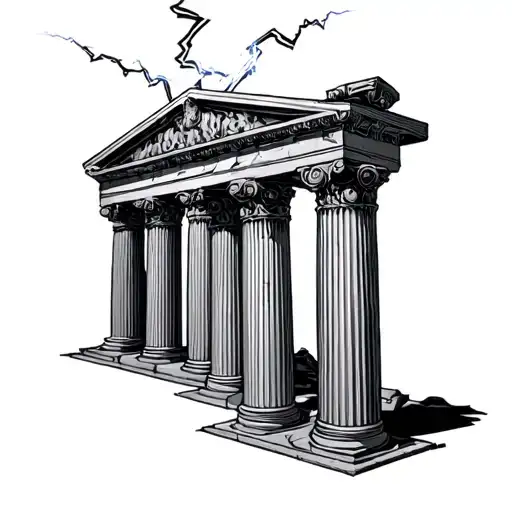 Roman pillars with lightning up above tattoo design idea