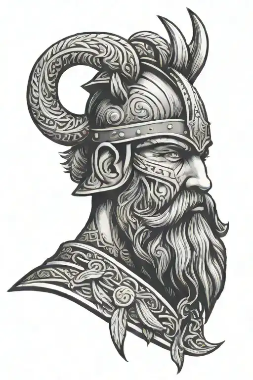 viking warrior with long beard horned helmet tribal inspired tattoo tattoo design idea