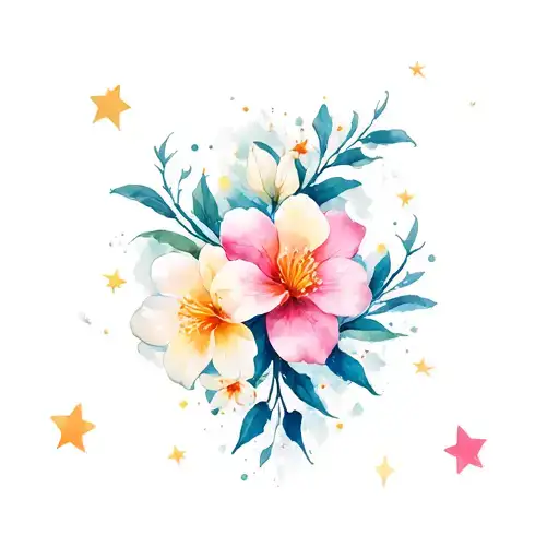 Jasmine flowers with stars planets orbiting tattoo design idea