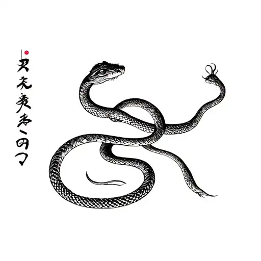 snake with japanese letters stating rise and power tattoo design idea
