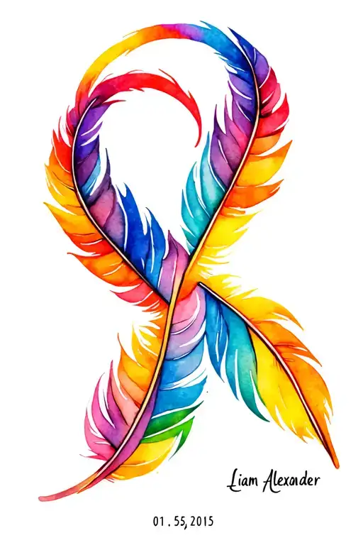 "Liam Alexander 01-05-2015" rainbow feather infinity symbol intertwined tattoo design idea