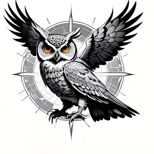 geo semtric    fine line - evolution, time , owl strength  tattoo design idea