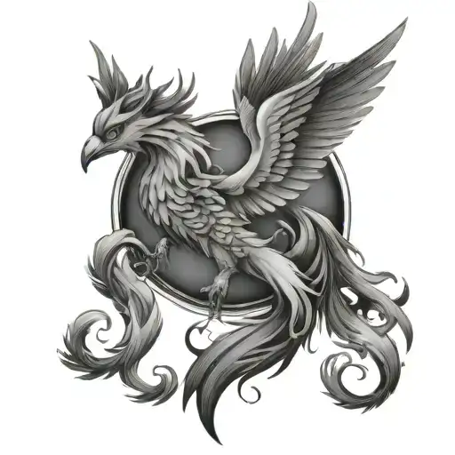 left chest and arm sleeve tattoo, phoenix and Sagittarius  tattoo design idea