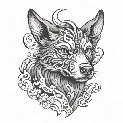 Japanese Style Dog tattoo design idea