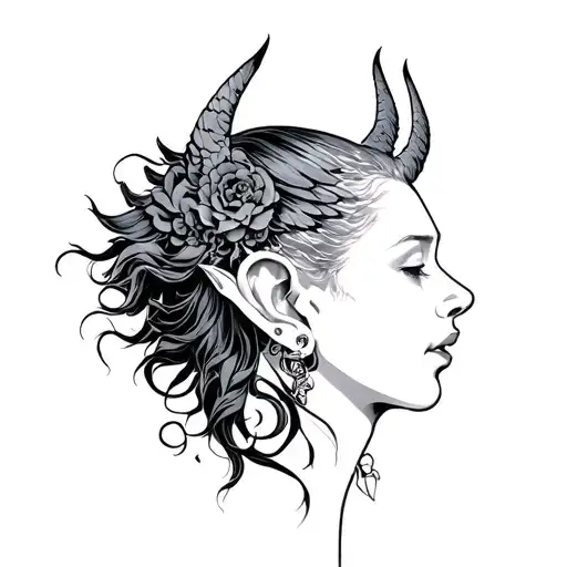 japanese devil whispering in ear and Angel whispering in other ear black and grey neck piece  tattoo design idea