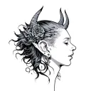 japanese devil whispering in ear and Angel whispering in other ear black and grey neck piece  tattoo design idea