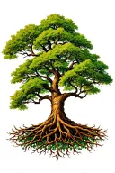 yggdrasil tree with big beautiful branches and interwoven roots tattoo design idea